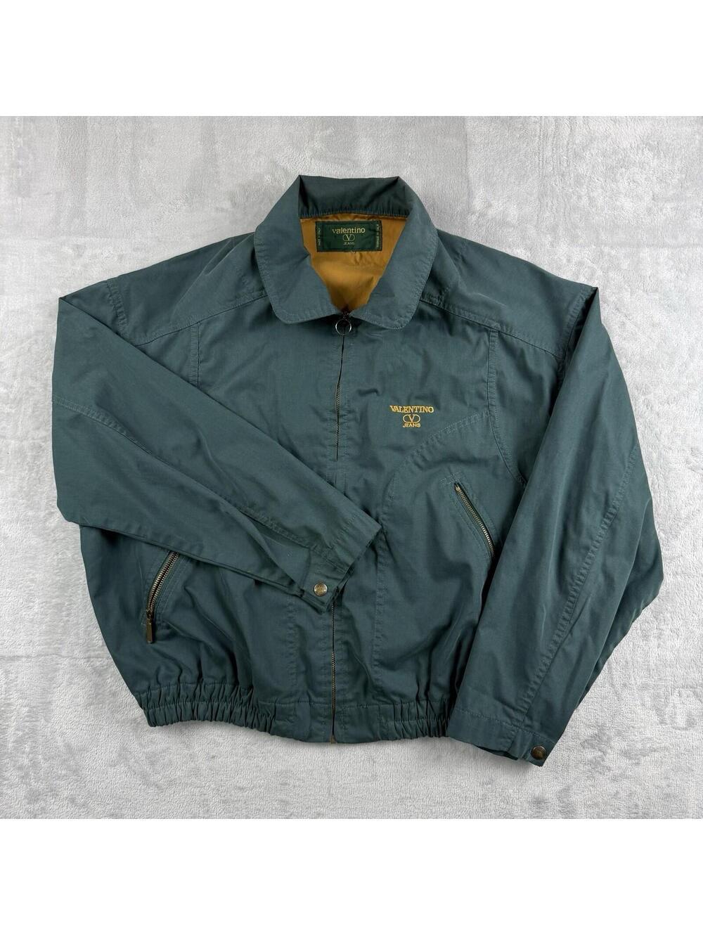 Vintage Valentino Jeans Cropped Bomber Jacket Green Full Zip Italy Made Luxury L